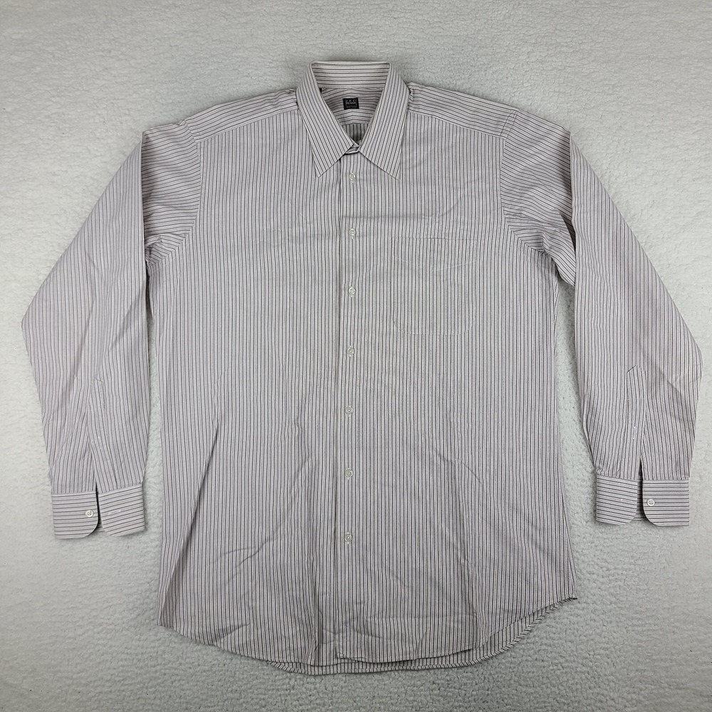 IKE Behar NYC Shirt Mens 16.5 36 Brown Black Purple Striped Dress Button Up USA